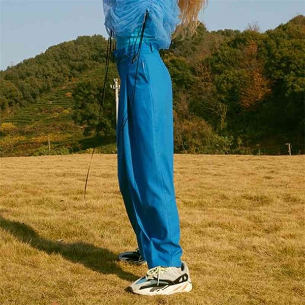 

vintage ruched pants for women high waist pocket casual loose wide leg trousers female summer fashion tide 210416, Black;white