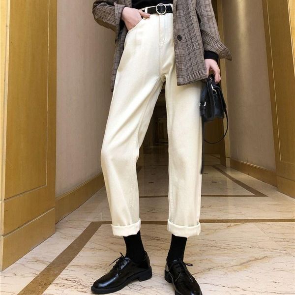 

women's jeans women solid all-match straight loose simple streetwear womens trousers full length fashion denim jean for girls, Blue