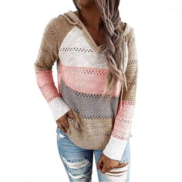 

women's sweaters 2021 autumn hooded sweater women winter striped pullover long sleeve knitted for jumper female, White;black