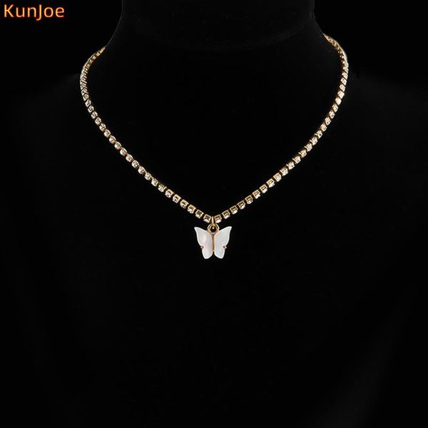 

pendant necklaces kunjoe dazzling butterfly choker necklace rhinestone chain white black color simple clavicle animal korean jewelry gift, Silver