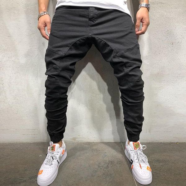 

pencil pants joggers sweatpants mens hip hop solid slim trousers autumn winter male casual fashion streetwear cotton trackpants men's, Black