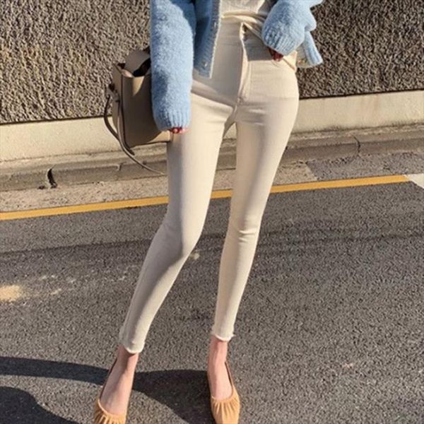 

s l high waist hips womens capri tight jeans spring summer slim feet pants white nine solid long trousers streetwear, Black;white