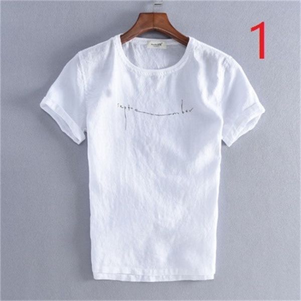

summer linen white t-shirt men's short-sleeved solid color loose large size casual shirt round neck breathable 210420, White;black