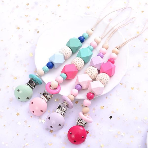 

baby pacifier clips wood teething beads wooden dummy clip holder chain safe teethers toy pendent for pacifiers#