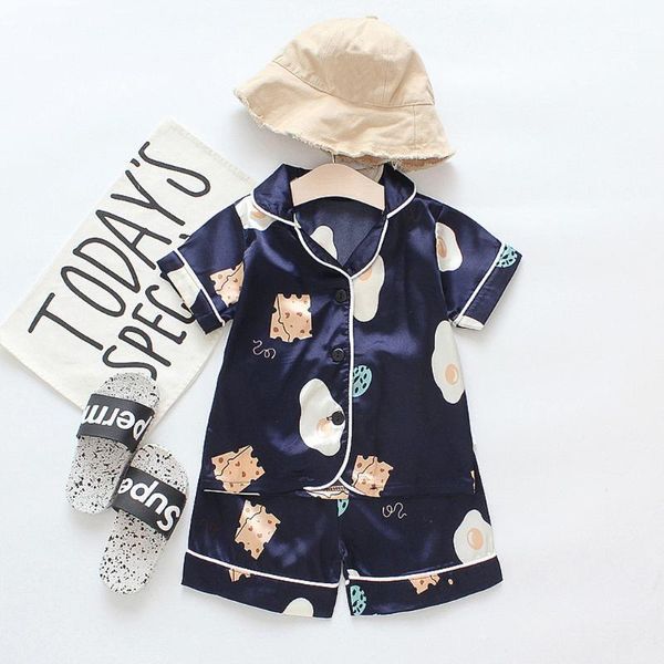

clothing sets casual born boy cartoon silk pajamas sleepwear t shirt shorts set baby clothes summer pyjama, White