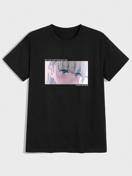 

men cartoon figure & slogan graphic tee e8pk#, White;black