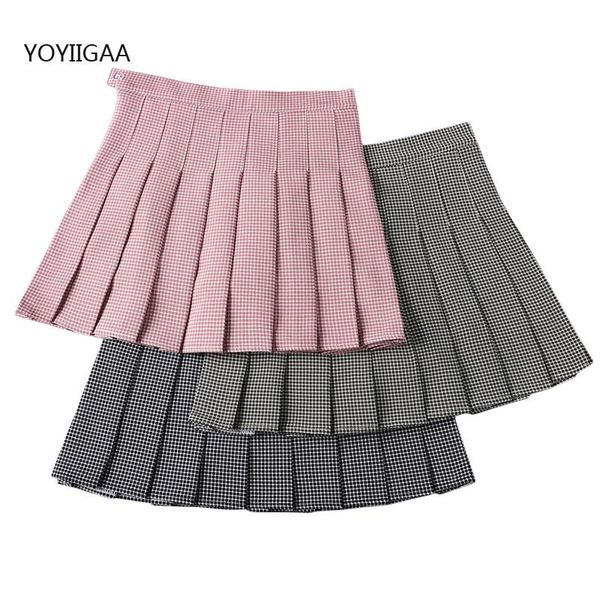 

skirts sweet cute women plaid summer high waist ladies pleated skirt casual mini preppy style girls short, Black