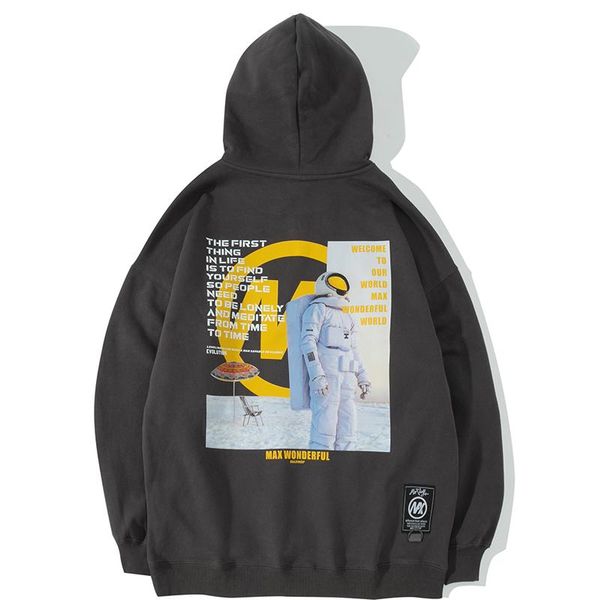 

men's hoodies & sweatshirts harajuku spaceman graphic hoodie men 100% cotton oversized for hip hop streetwear 2021 autumn pullover swea, Black