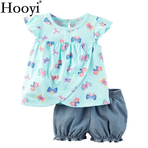 Schmetterling Baby Mädchen 2-teilige Kleidung Anzug Neugeborene Kleidung Sets Mädchen T-Shirt Pullover Hot Shorts Hosen Kinder Kleid 0-2 Jahr 210413