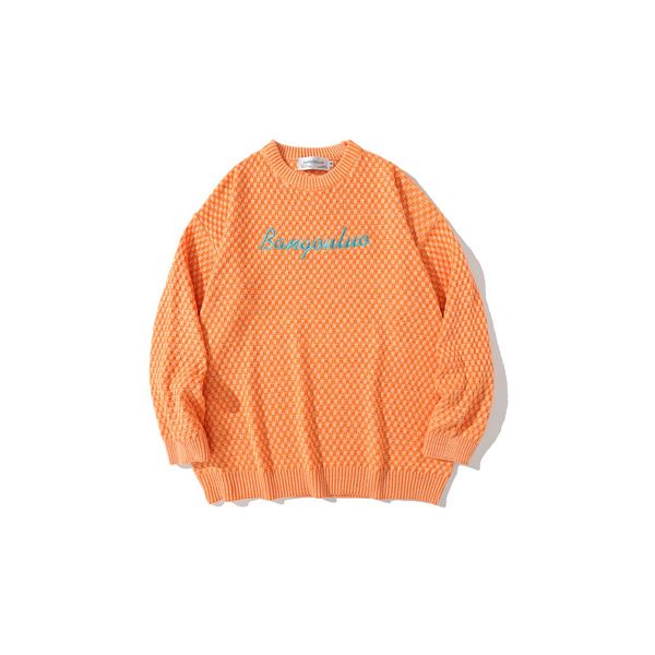 

sweater knit fashion brand letter embroidered t shirt men's street trend loose round neck long sleeve top, White;black