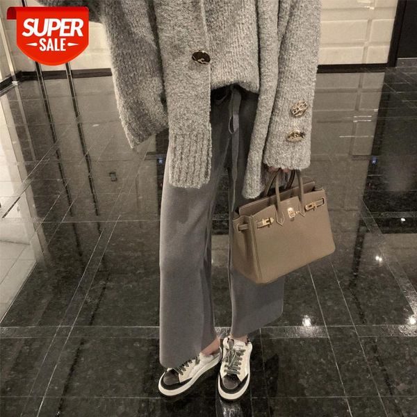

[to lazy confession] draping knitted wide-leg pants women's slim casual net celebrity #v68x, Black;white