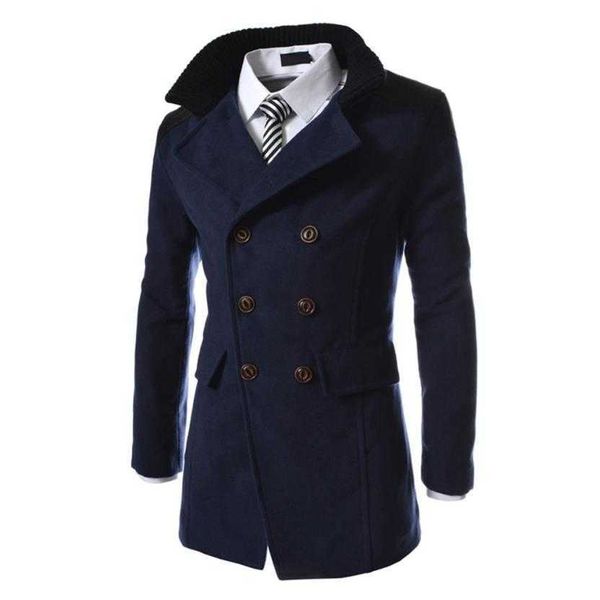 MUQGEW Homens Casaco Quente Inverno Dupla Trincheira Botão Longo Outwear Botão Smart Overcoat Casual Moda Roupas MASCULINA 211011