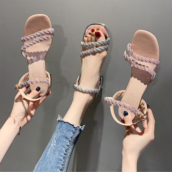 

summer sandals women fashion cross-strap dress buckle strap solid shallow square heel med (3cm-5cm) back high quality, Black