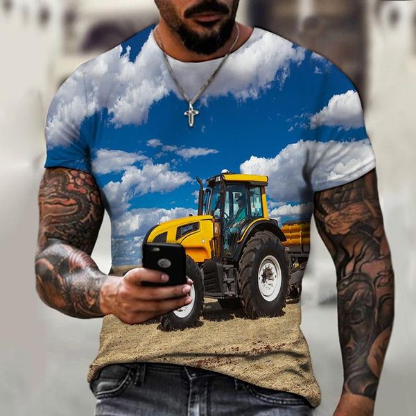 

men's t-shirts summer high-quality skin-friendly breathable rural style tractor 3d printing round neck t-shirt short t home travel, White;black