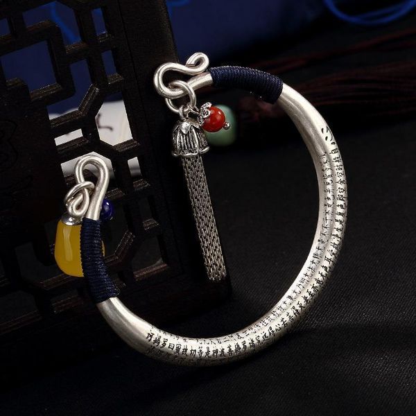 

hard body bracelet white gold plated matte heart sutra tassel chinese dress cheongsam with open temperament bracelet style gift, Black