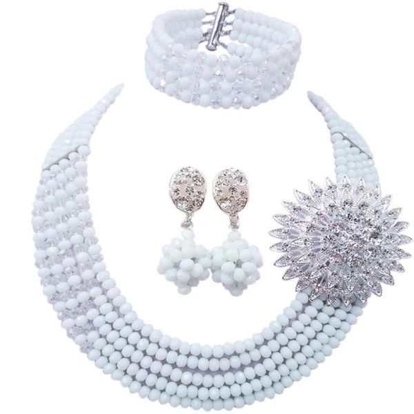 

earrings & necklace lovely white and clear ab african wedding beads costume set nigerian, Silver