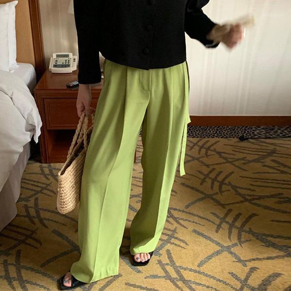 

women's pants & capris women summer loose wide leg trousers female simple korean drawstring high waist 2021 ladies solid causal bow bel, Black;white