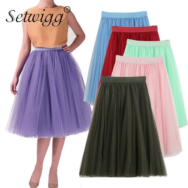 

skirts candy mesh layered midi a-line skirt stretch waist band sweet pleated tulle layers princess knee ball skirts 11 colors, Black
