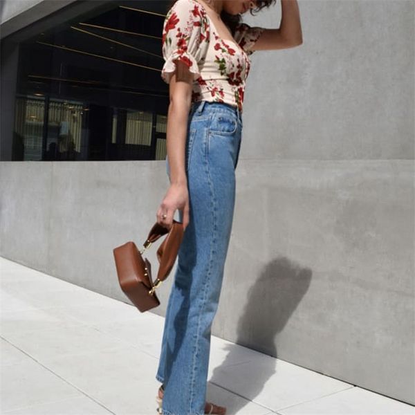 

summer women's shirt casual flower print bow decoration slim 210430, White