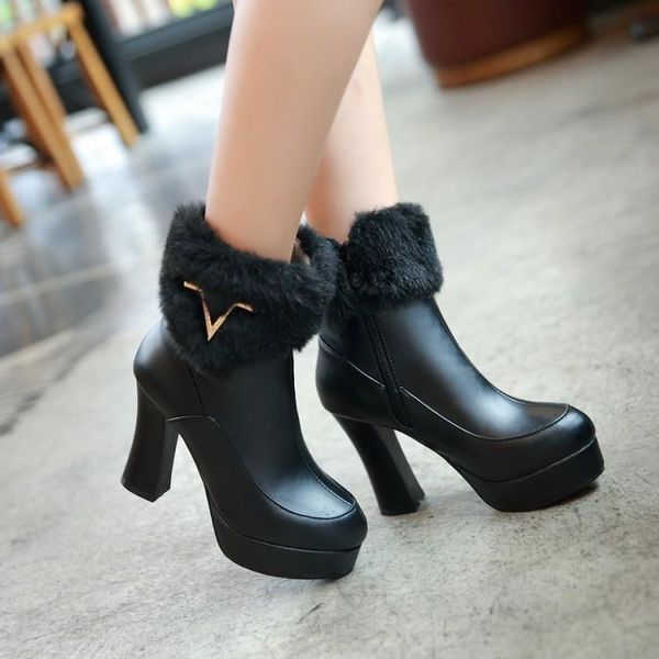 

boots big size women shoes ankle for ladies woman winter thick heel on snow platform, Black
