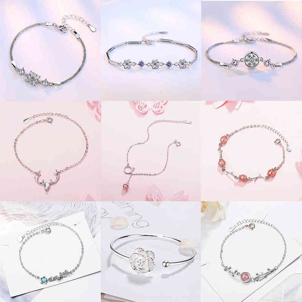 

anenjery 925 sterling silver elk christmas bracelet for women men simple smiling star face wholesale, Golden;silver