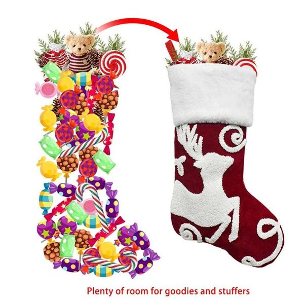 

christmas decorations 17" stockings socks embroidery elk xmas candy gift bag for year h056