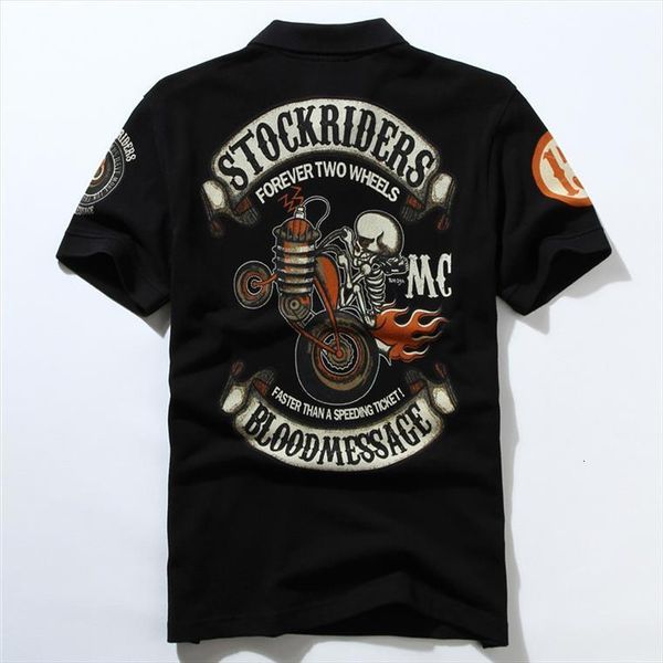 

motorcycle shirt tattoo dimensional mens polos printing cotton short sleeve slim fit punk rock tee shirts, White;black