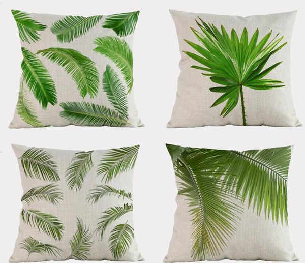 

cushion/decorative pillow green leaves tropical coconut trees pattern linen case home office sofa decorative cushion cover