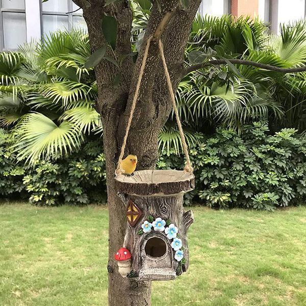 

bird cages multi-purpose resin house hand painted hanging birds feeder decoration for garden courtyard creative gifts lovers
