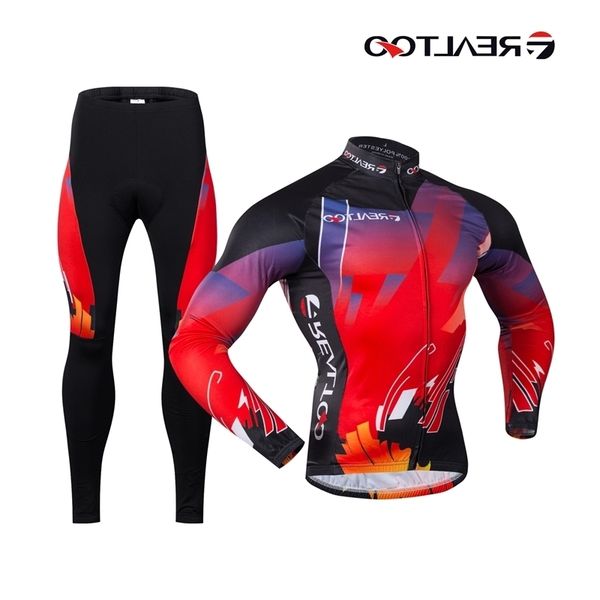 

2017 new realtoo fleece red and black long sleeve cycling suit sports autumn winter, Black;red