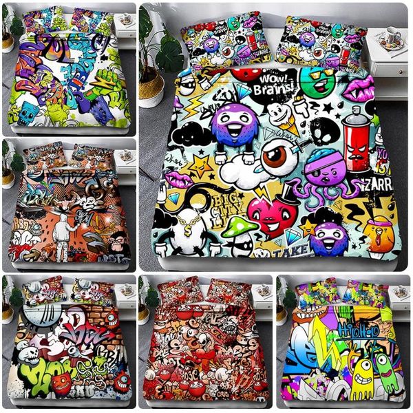 

bedding sets 3d cartoon duvet cover hip hop set with pillowcase colorful quilt bedclothes comforter king  size