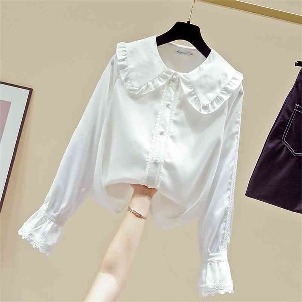 

autumn women's doll collar flare long sleeves shirts students girls ladies shirt blouse a4081 210519, White
