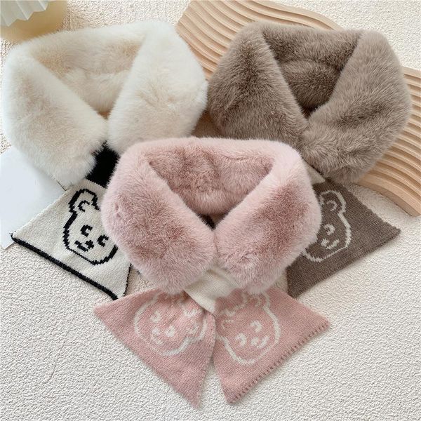 

scarves lovely warm sweet scarf woman soft comfortable breathable cross plush temperament practical cute leisure bear, Blue;gray