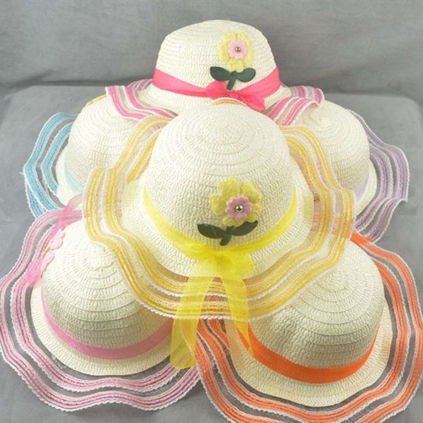 

little girl sun hat korean sun hat baby summer beach cute children straw, Yellow