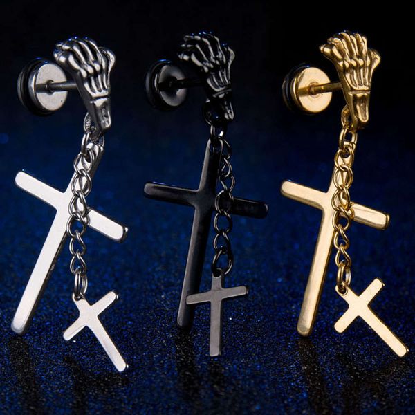 

skeleton foot chain double cross titanium steel earrings same style puncture creative earrings