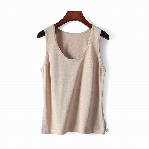 

women's tanks & camis women summer 70%silk 30%cotton camisole basic strapped s- tank blouse casual solid rose beige lady, White