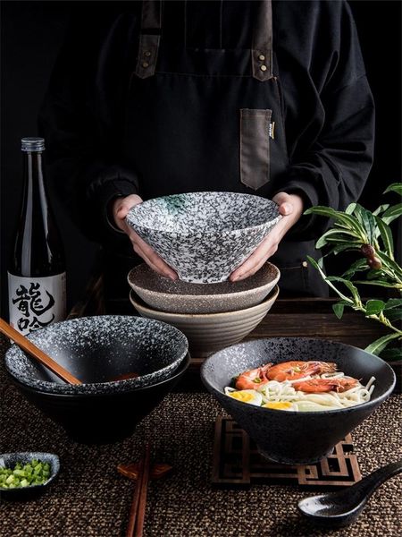 

retro japanese ramen instant noodle bowl large ceramic salad fruit dish soup spaghetti pasta microwave tableware wholesale bowls