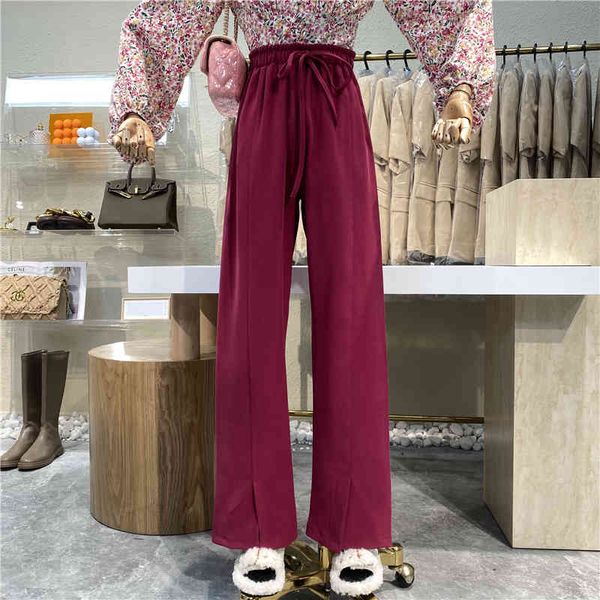 

pant nicho straight tube design long-legged with front slit versatile simple thin elastic-waist pants, White