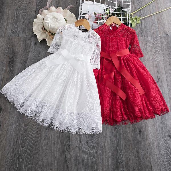 

flower baby kid dresses for girls toddler girl embroidery lace dress princess christmas party gown children clothing roupa bebes girl's, Red;yellow