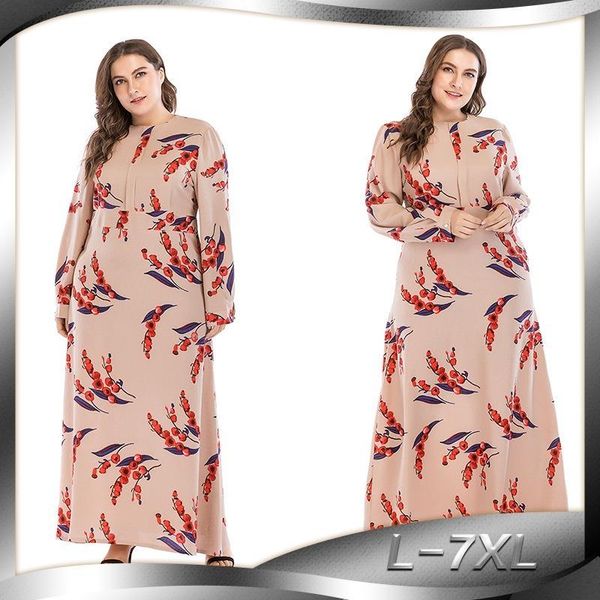 

ethnic clothing plus size l-7xl women muslim dress print big swing dubai arab hijab party dresses loose turkish kaftan robe islamic, Red