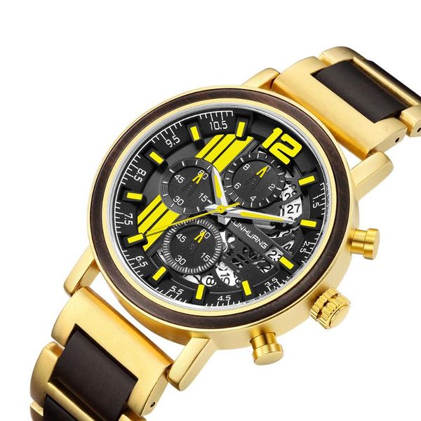 

wristwatches kunhuang watch wood quartz watches for men chronograph date luminous hands colorful with tool box drop 2021, Slivery;brown