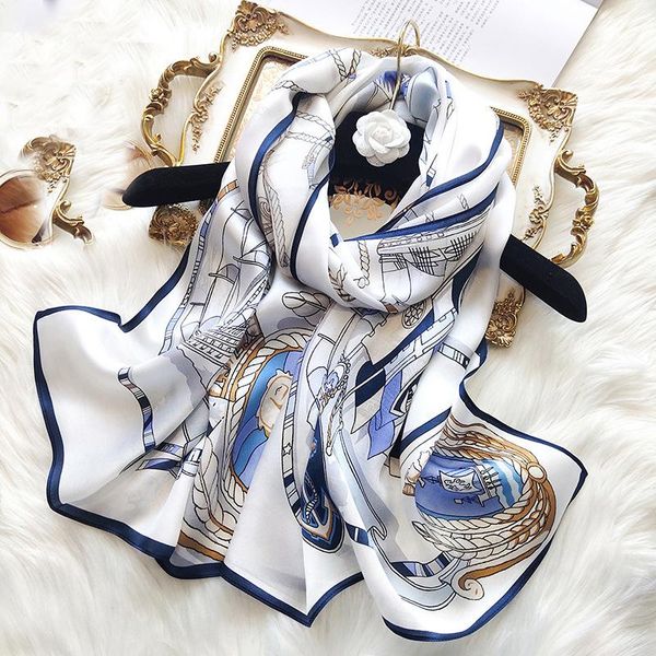

scarves 100% pure silk scarf women luxury hangzhou 2021 brand real wraps for ladies print shawls foulard femme natural scarve, Blue;gray