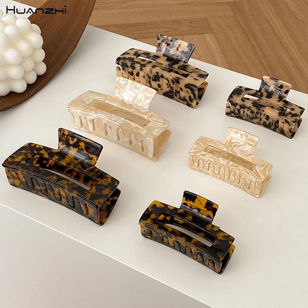 

hair clips & barrettes huanzhi 2021 ins large geometric hollow square tortoiseshell leopard acetate clip claw for women accessories, Golden;silver
