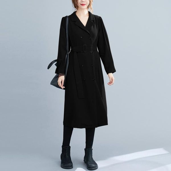 

casual dresses coigarsam loose women dress double breasted belt high waist khaki black 5035, Black;gray