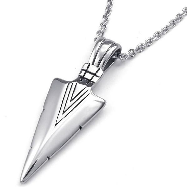 

chains jewelry stainless steel arrowhead arrow men's pendant with 55cm chain, necklace, silver