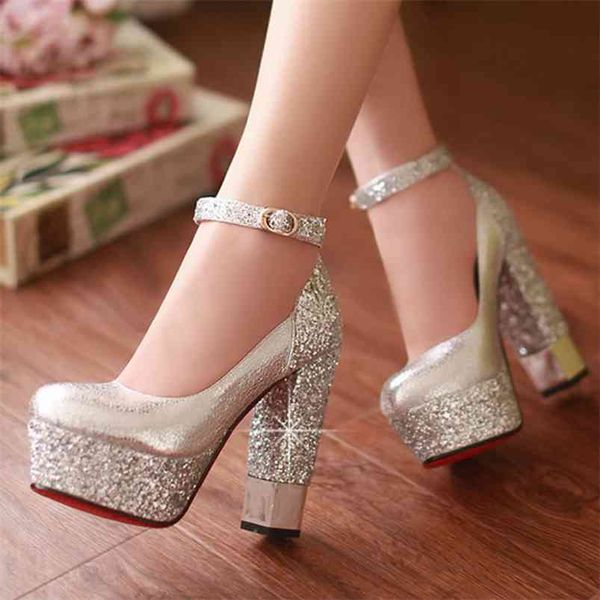 

large size 32-42 bling upper pumps shoes women high heels party wedding bride shoes woman 210820, Black