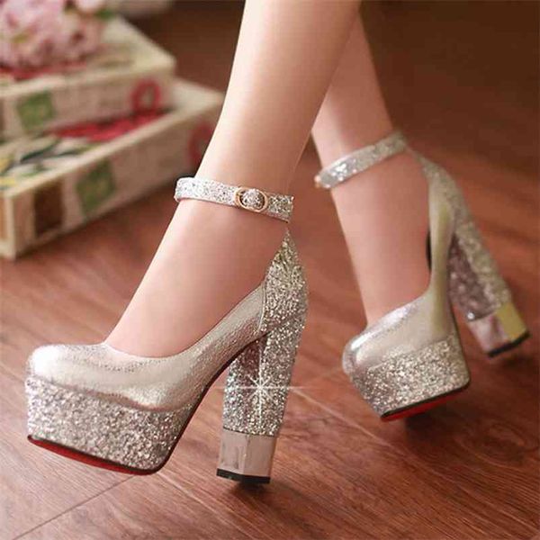 Top Quality Large Size 32-42 Bling Upper Pumps Scarpe Donna Tacchi alti Sexy Party Wedding Sposa Scarpe Donna 210820