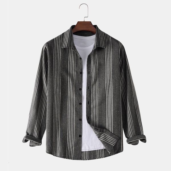 

men's casual shirts european and american retro striped lapel collar long-sleeved shirt t0629 5cag, White;black