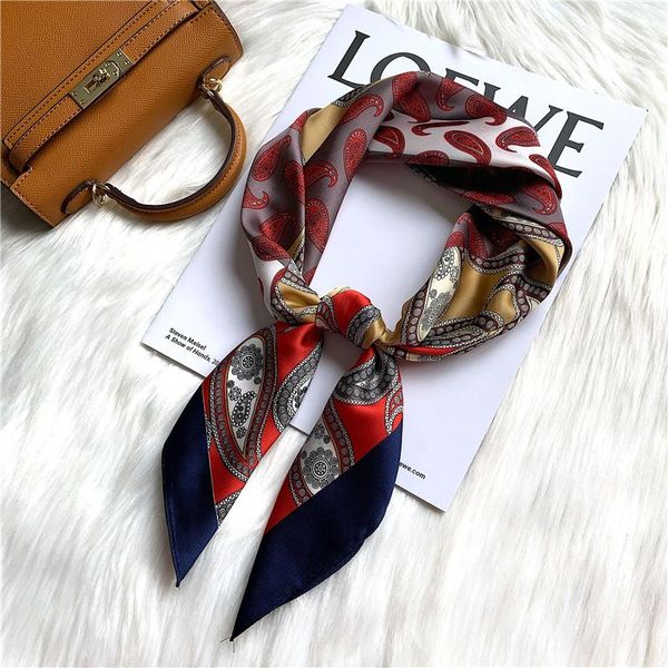 

scarves cashew flowers silk scarf headband female tie hair hundred matching accessories square lady stewardess, Blue;gray