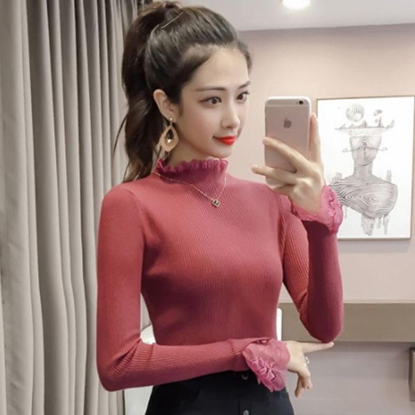 

autumn knitted slim sweaters solid female cotton soft elastic color pullovers bandage long sleeve women women's, White;black